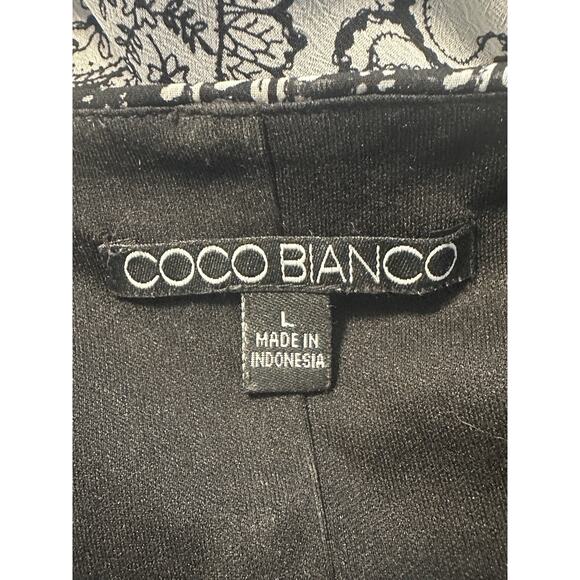 Coco Bianco Blouse Womens L Paisley b/w Dolman Sleeve Boho Resort Boat Neck Top - Picture 5 of 7